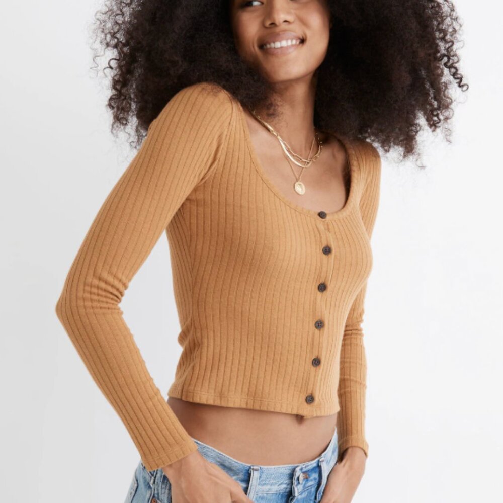 Madewell Ribbed Cardigan Crop Tee, Size L